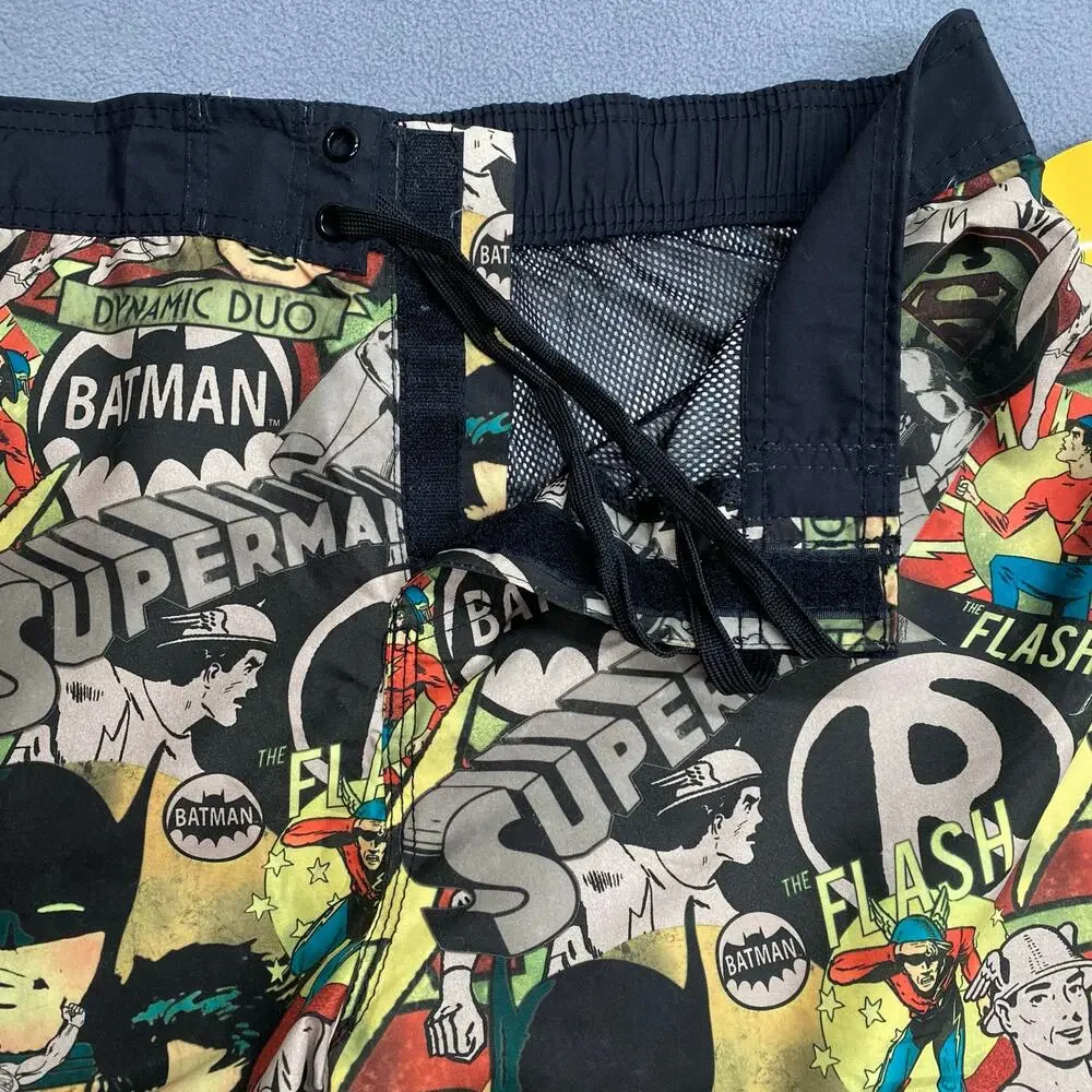 Batman DC Comics Retro Swim Trunks Mens 2XL Superman Flash Lined Pocket‎ Beach